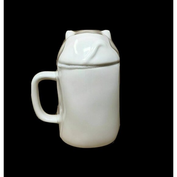 Rae Dunn Kitty Cat Ceramic Mug Lid 7" Tall White Black Text Adorable Giftable - Picture 3 of 3